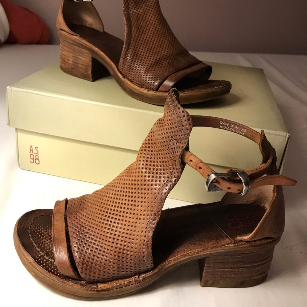 A.S.98 Brown Leather Kam Strappy Sandal Heel EU 36